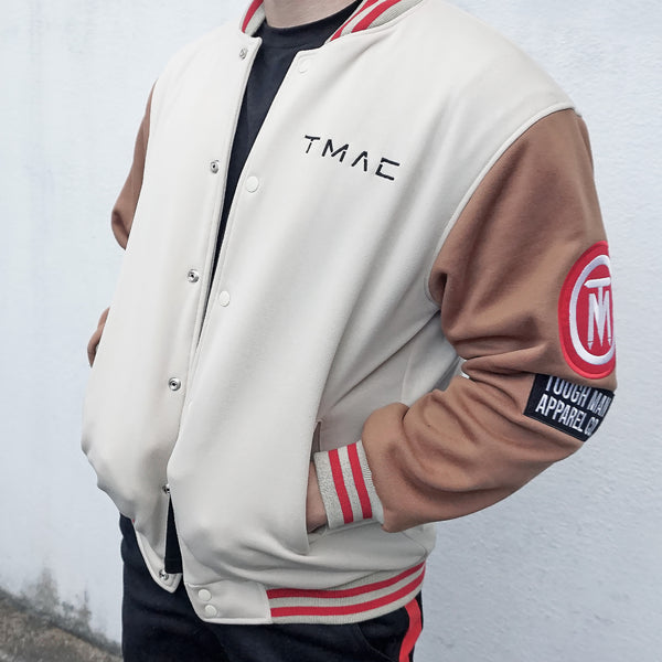 ダークブラウン 茶色 TAUPE(トープ) / Graphical Varsity Jacket